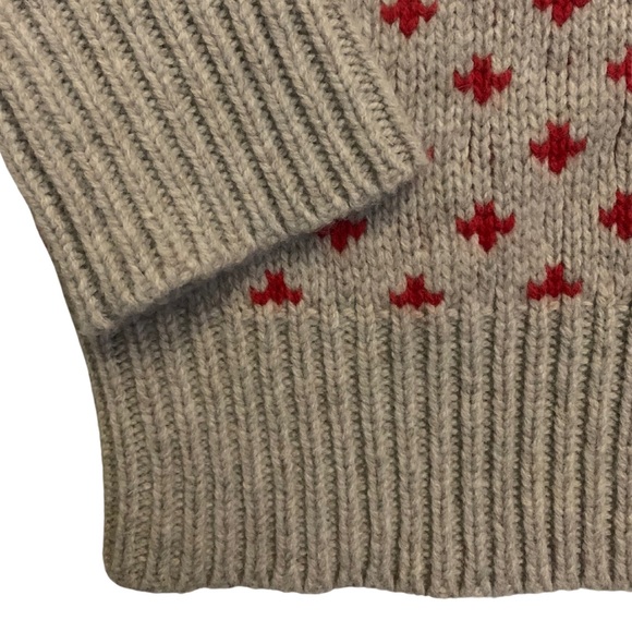 J. Crew Relaxed Wool Beige Red Chunky Sweater Crewneck Size Small Christmas - Picture 3 of 7